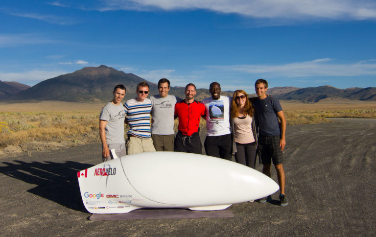 Aerovelo Team with their Eta bike. Todd Reichert in the middle.