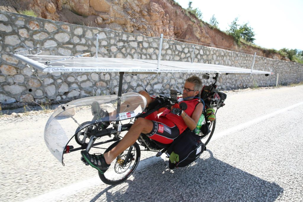 Bernard Cauquil on his recumbent low-racer Optima Baron