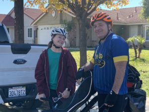 Dana and his daughter and the AZUB Twin tandem recumbent bike