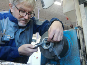 Bernard Cauquil working on his recumbent trike