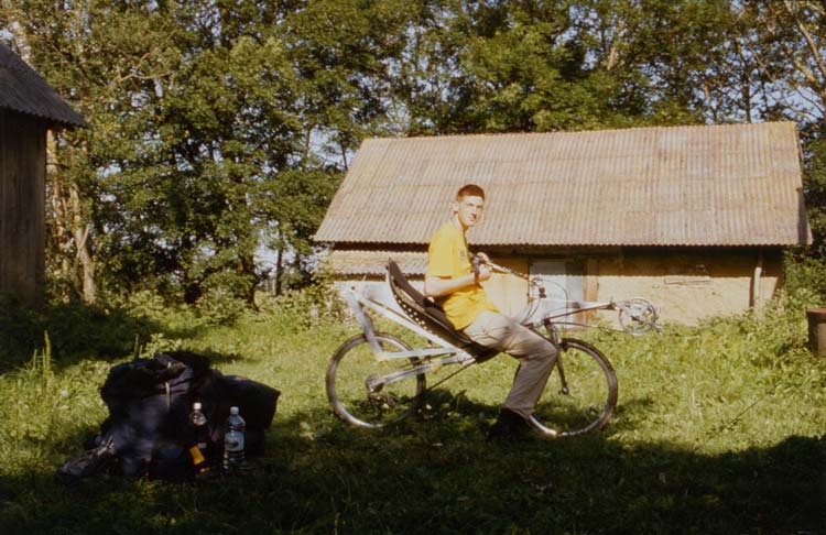 Sjaak and his homebuilt bike, my first recumbent I have ever seen n person