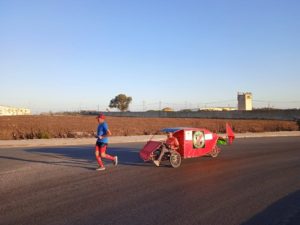 Recumbent trike used as a support vehicle for running adventure in Morrocco