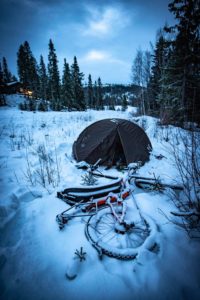 Camping in winter frozen Norway