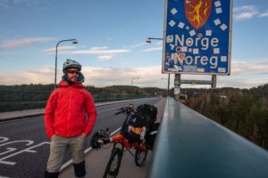 viktor zicho riding recumbent bike to Nordkapp in Norway