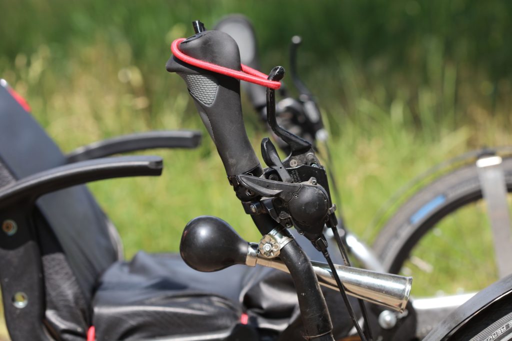 hand brake on a wooden recumbent trike