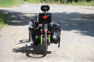 rear view of the wooden recumbent tricycle