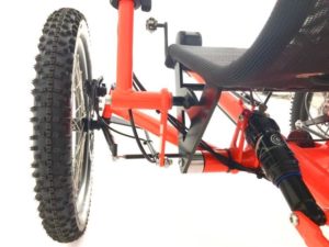 Detail of the steering and the front suspension