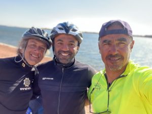 Three cycling friends