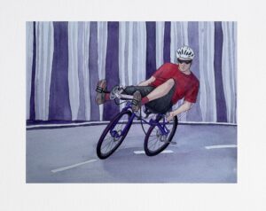 Riding high speed on a recumbent highracer - a painting