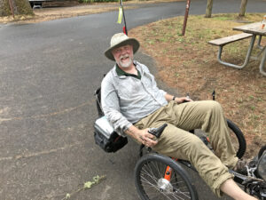 Pat Franz of Terra Cycle riding a recumbent trike
