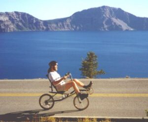 Pat riding around Crater Lake
