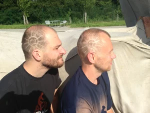 Sharp racing haircut.