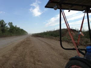 Even though we took a much longer route to avoid the bad road, it didn't matter in the end because the detours through the fields gave us the same total distance as the broken road we avoided.