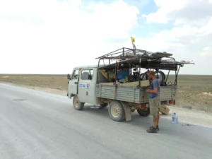 Kazakh drivers believe they should never mention when they will reach their destination. They know why. They told us, and the trouble started...