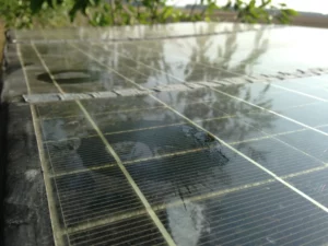 Imprint of morning coffee on a solar panel. Something like that didn't faze us anymore.