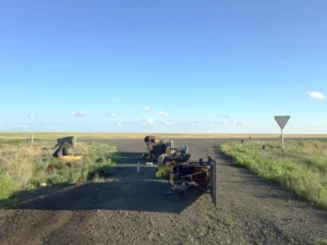 The solar structures and trailers were so beaten up that we had to tilt the whole trikes to charge the batteries