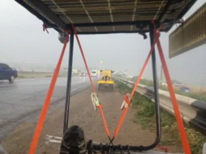 The whole solar structure is reinforced with rachet straps so that it does not move sideways or back and forth unnecessarily.