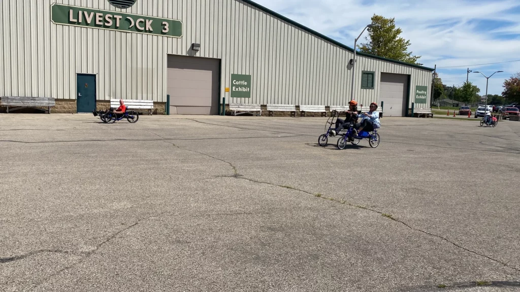 At first glance the showground was a bit odd with big signs on the halls proclaiming Livestock 1, Livestock 2, Poultry Show, Rabbit Show, etc. but everywhere was clean, tidy, and plenty of space to hang out and test bikes.