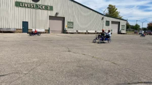 At first glance the showground was a bit odd with big signs on the halls proclaiming Livestock 1, Livestock 2, Poultry Show, Rabbit Show, etc. but everywhere was clean, tidy, and plenty of space to hang out and test bikes.