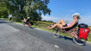 family touring on four recumbent bikes