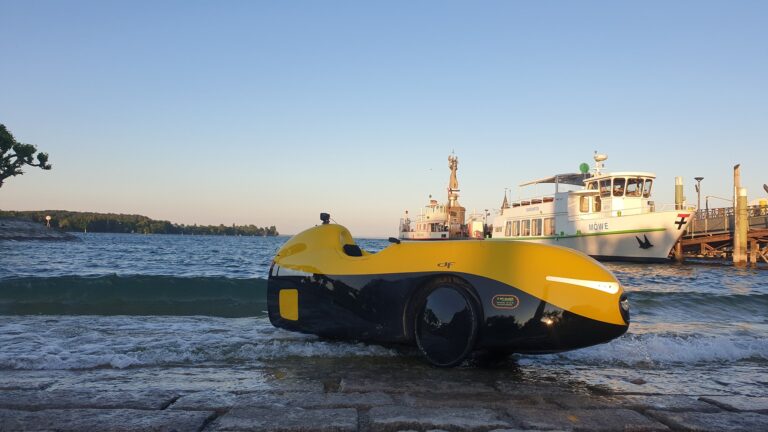 Velomobile at a sea shore