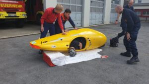 practicing rescuing a velonaut from a crashed Quest velomobile