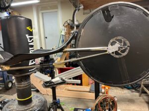 rear wheel with a disc brake and an extremely reclined seat