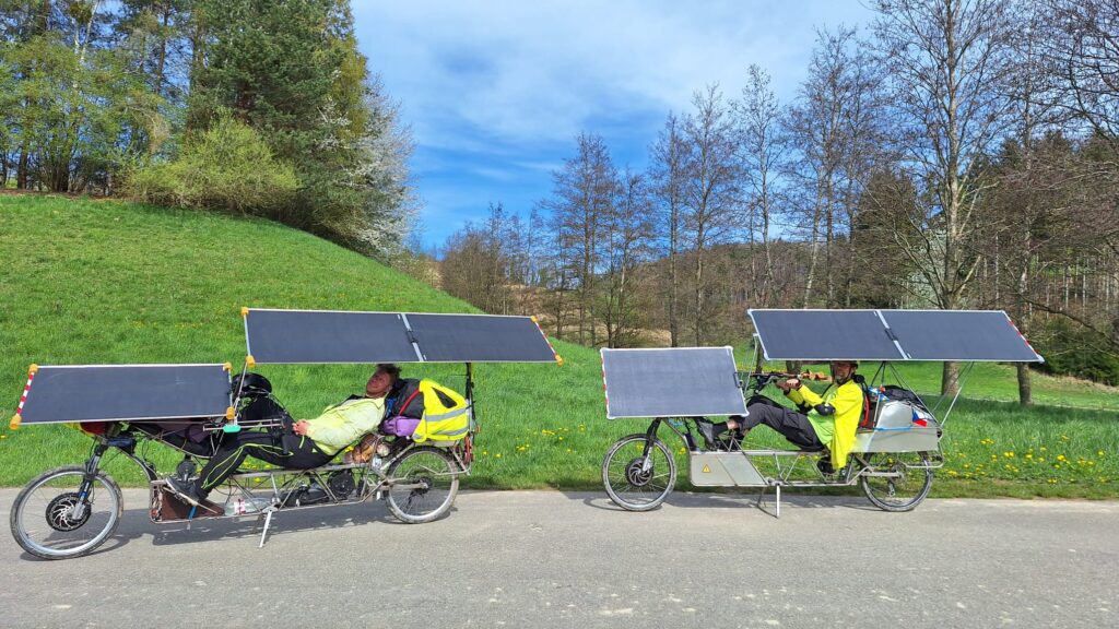 Two Czech solar recumbent bikes and their riders Michael Polak and Jiri Strupl