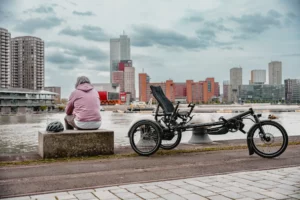 under seat steering version of the Kettwiesel ONE next to the river in the city