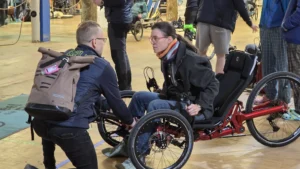 People were test riding recumbent and trikes and velomobiles like being mad