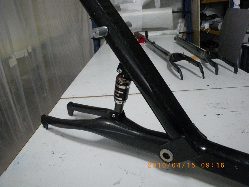 rear end of a carbon recumbent bike with suspension
